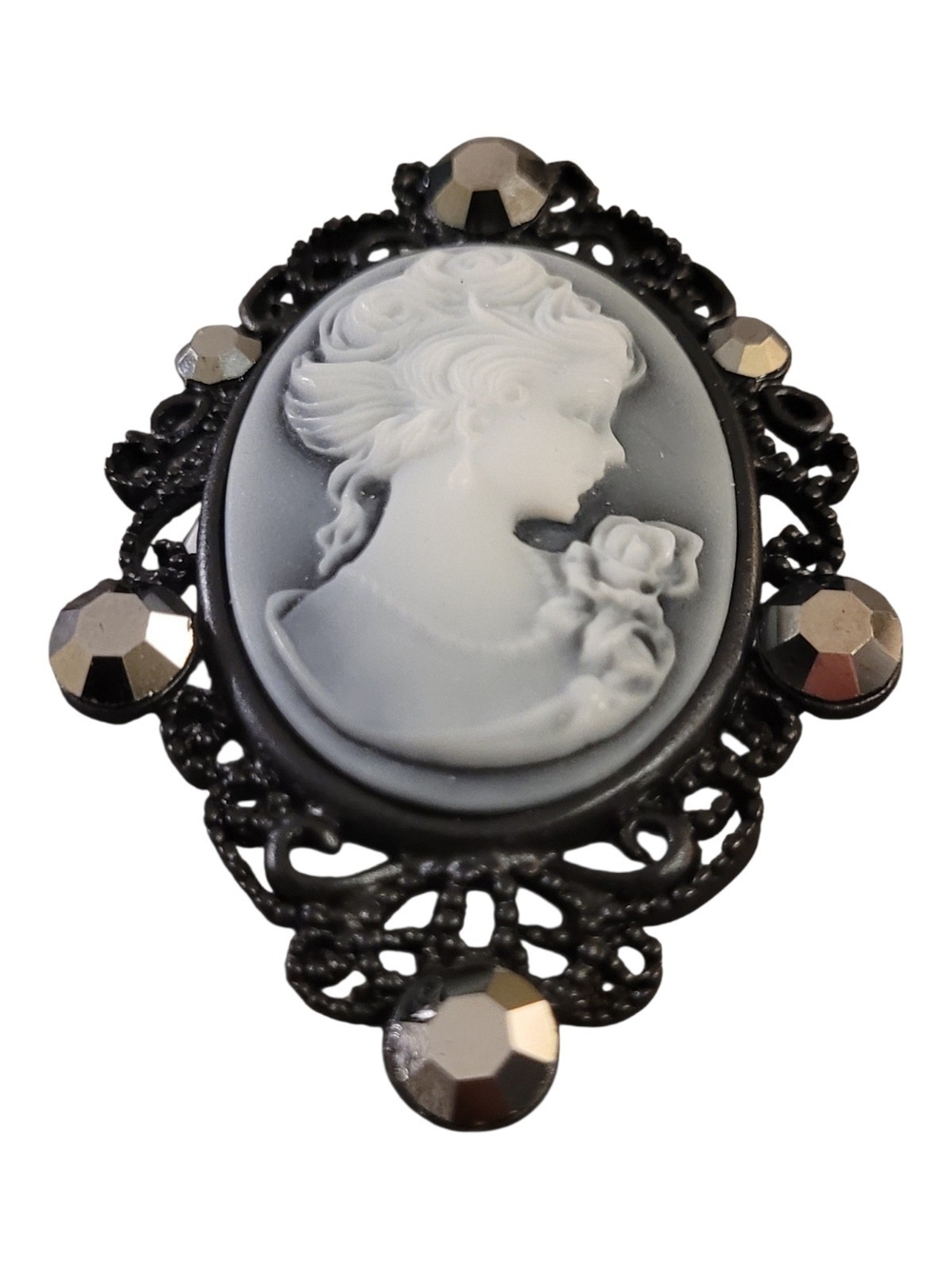 Victorian Cameo Brooch - Black and White Elegant Resin Portrait